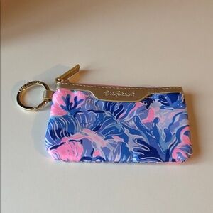 Lilly Pulitzer Blue, Pink & Gold Floral Key Pouch NWOT